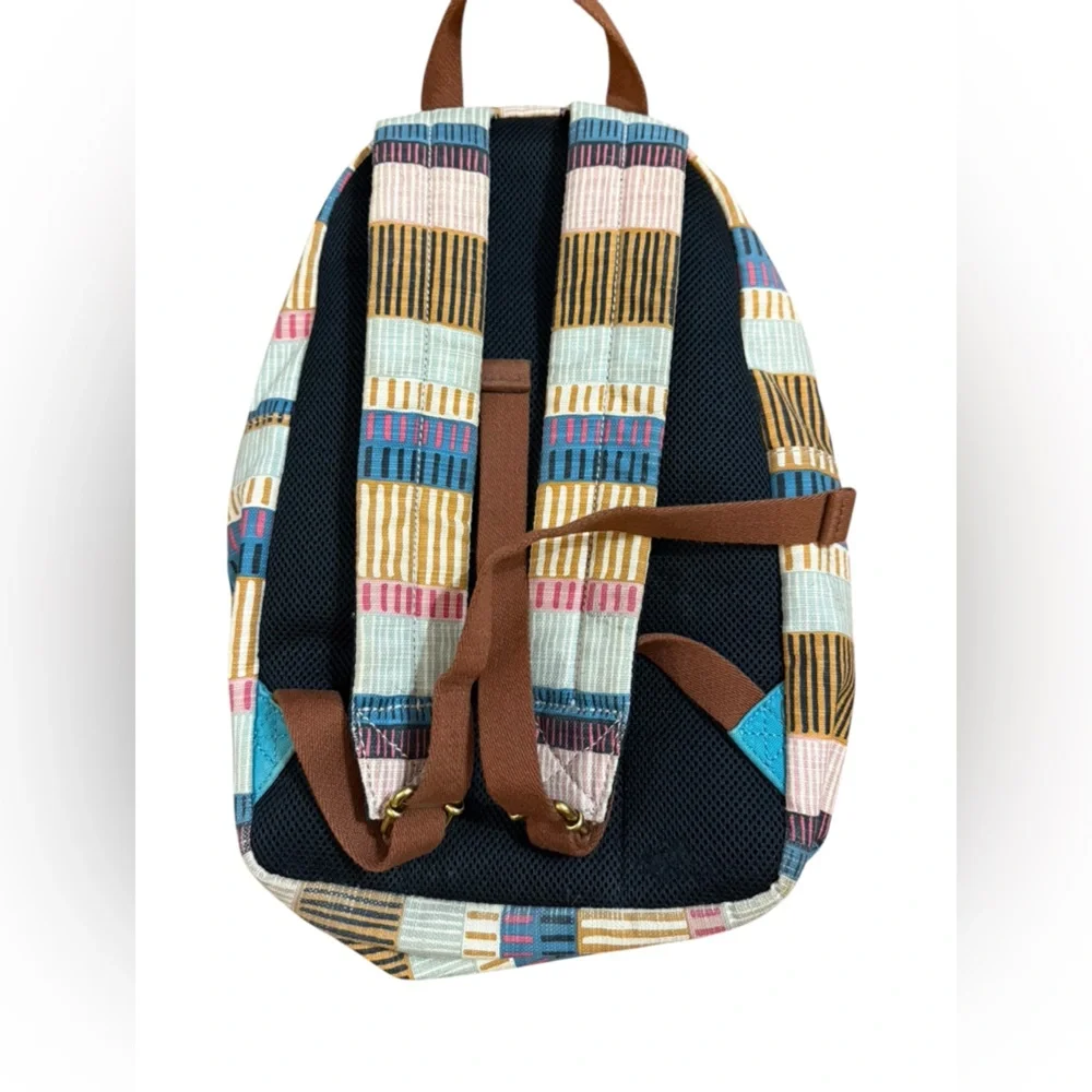 Fossil Multicolor Canvas Backpack‎ Teal Blue Front Pocket Boho Retro Style